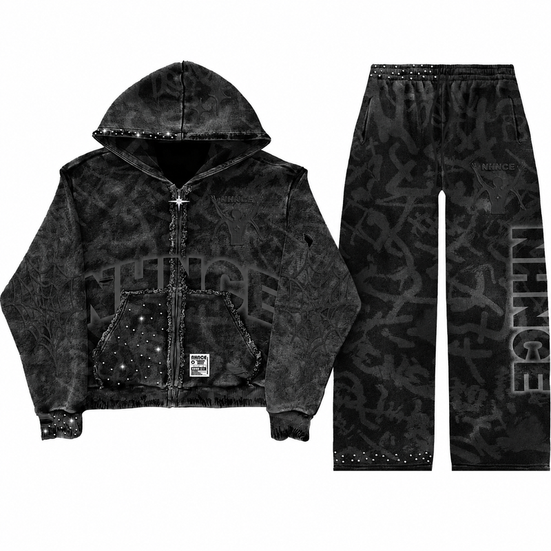 NHŊCE.  The Black Print Tracksuit — front